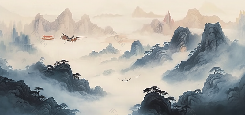 山顶向下眺望中国风意境水墨画背景,插画/手绘图,插画/手绘图库,插画/手绘图下载,插画/手绘
